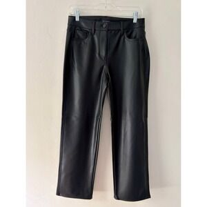 White House Black Market WHBM Black Faux Leather Straight Leg Pants Size 4 NWT
